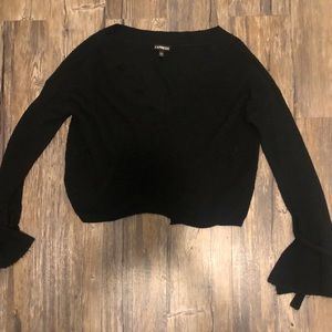 Black Express Bell-Sleeve V-Neck Sweater